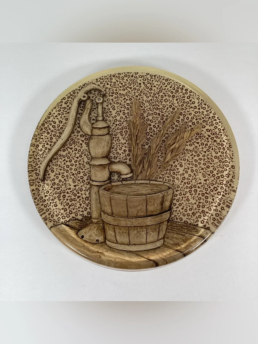 Vintage Lucite Acrylic Trivet 1970’s Dried Wheat 8” Round